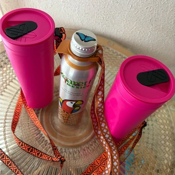 Xcaret MexicoPink Water Bottles with Orange Lanyards - Picture 7 of 7